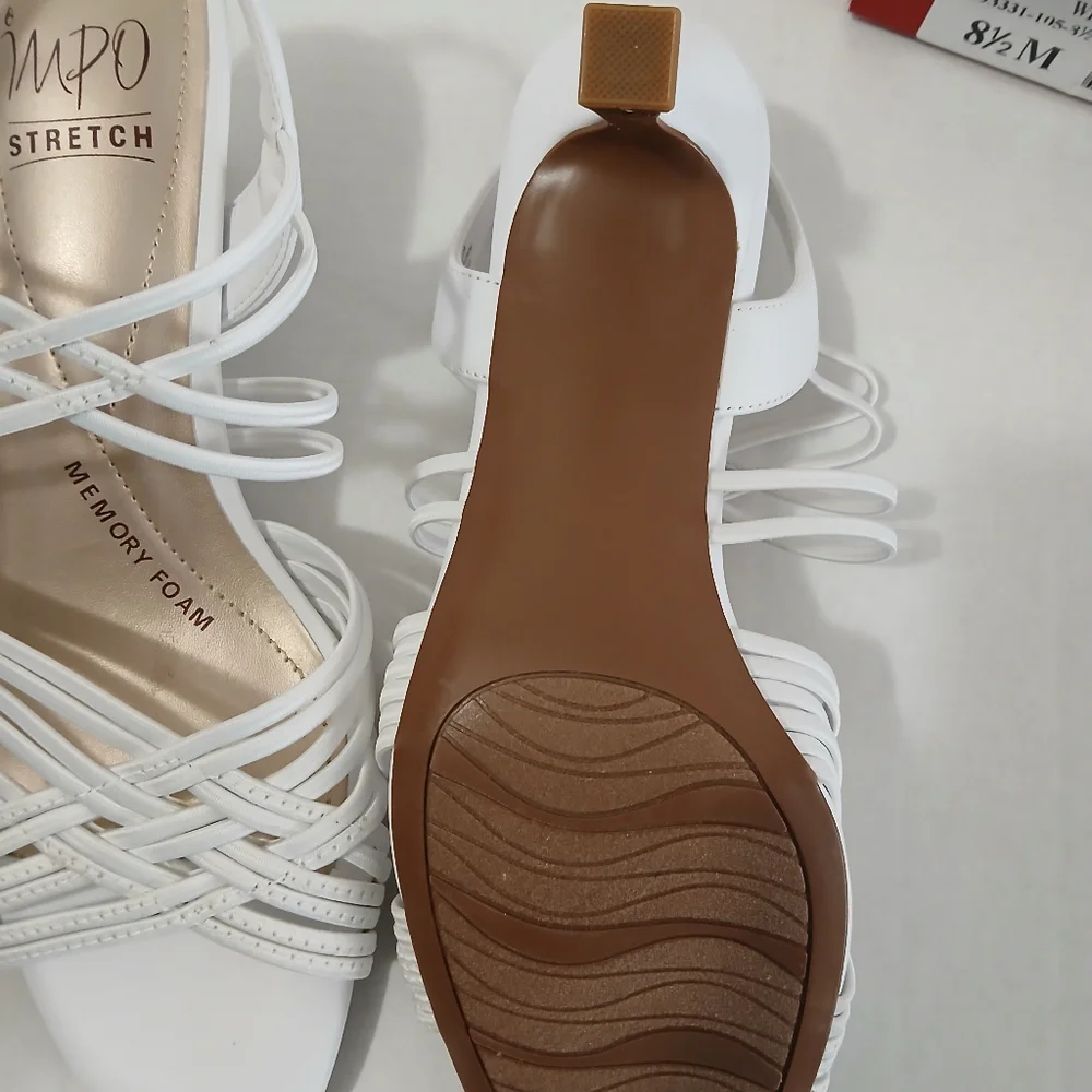 Impo Emmy White Stretch 2.5 Heel Sandal Size 8.5 Memory Foam Elastic - Picture 5 of 13